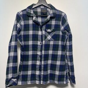 Pendleton Womens Flannel Shirt Blue Green White Plaid Long Sleeve Button Up M